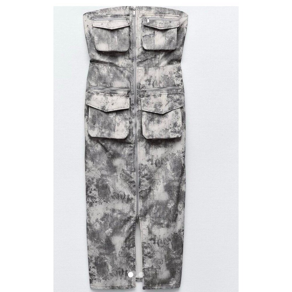 NWT Zara Black & White Cargo Camo Strapless Dresss